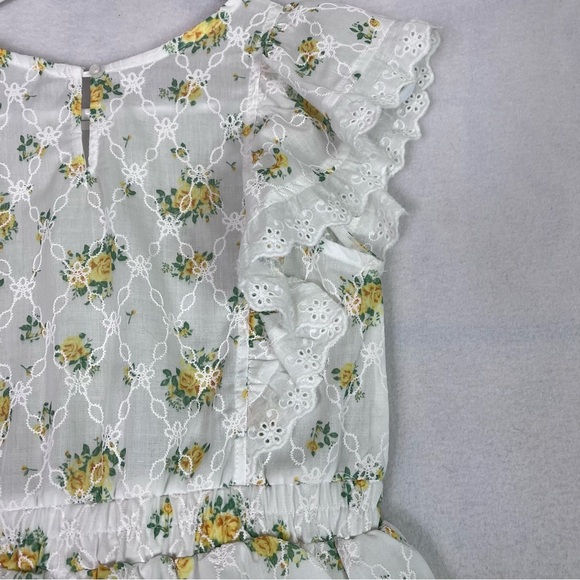 Girls Knit Works Yellow Rose Eyelet Floral Tiered A-Line Ruffled Dress Size 12 - Picture 8 of 16